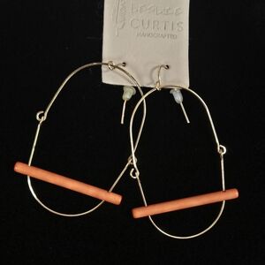 Gold Oval Hinge Earrings With Orange Bar Accent by Leslie Curtis